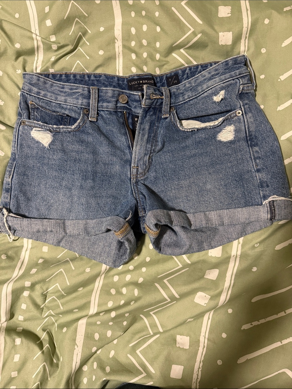 Lucky Brand Blue Distressed Rolled-Hem Jean Shorts